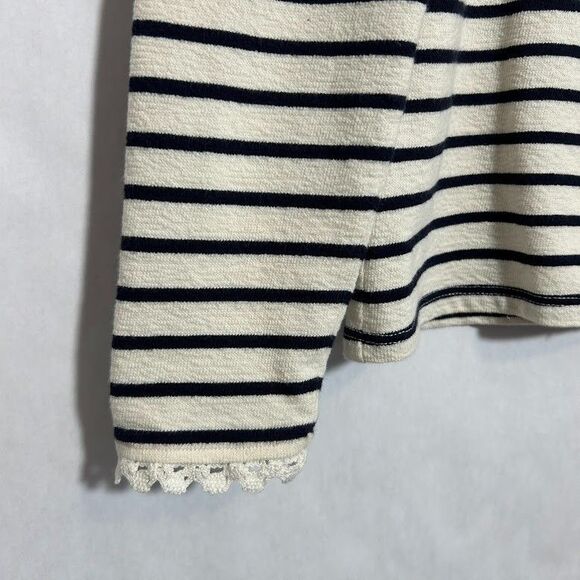 BODEN Crochet Trim Collar Long Sleeve Top US 6 Cream Navy Blue Striped Cotton - Picture 6 of 10